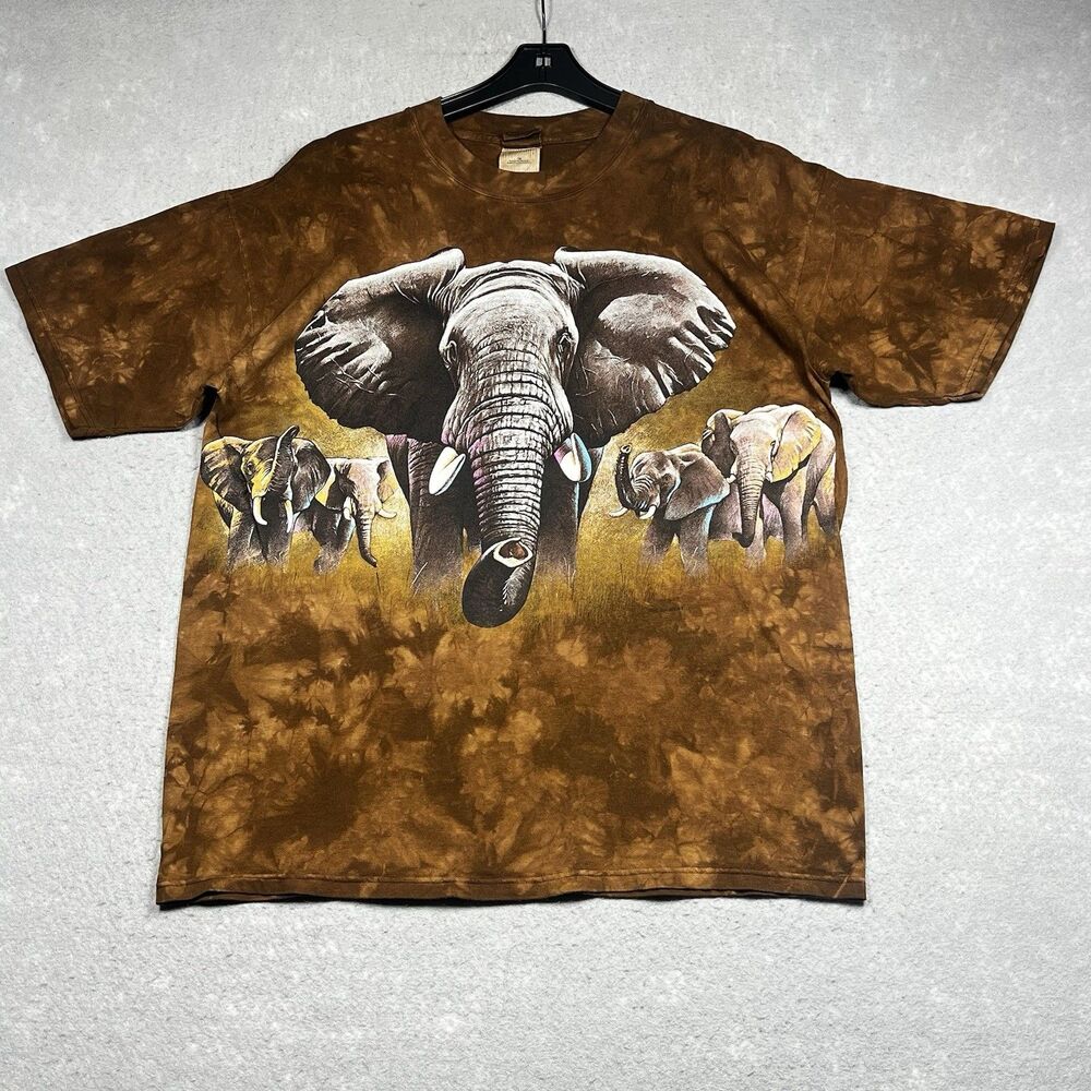 VTG Habitat Tee Elephant Nature All Over Print Shirt Size XL Animal Tie Dye AOP
